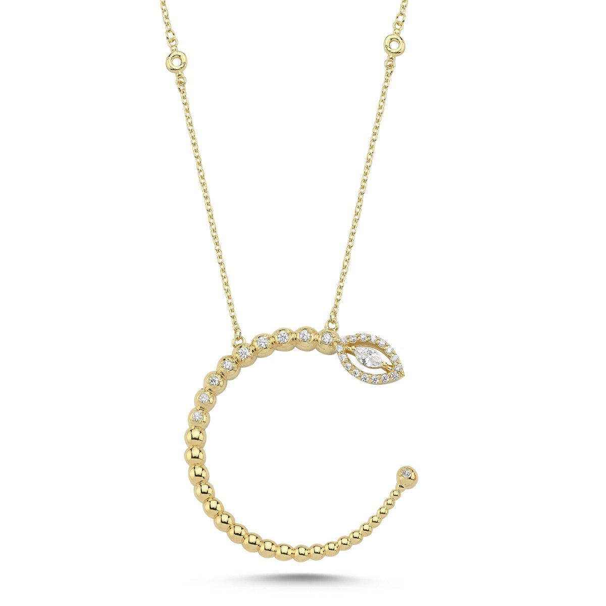 Ophis Necklace in 14K Solid Gold with Stone Details