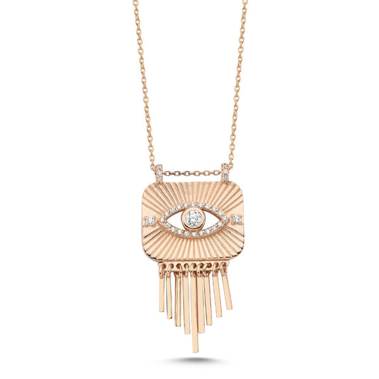 Evil Eye Necklace in 14K Solid Gold with Stone Details