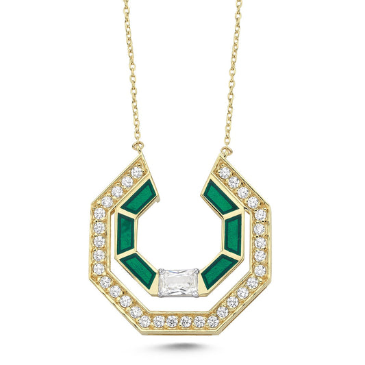 Aurora Necklace in 14K Solid Gold with Stone Details