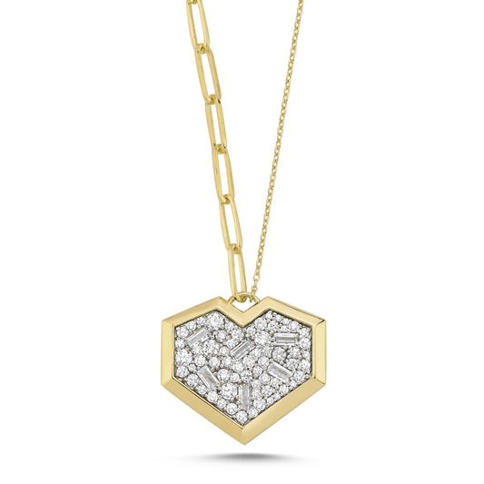 Kardia Halskette aus 14-karätigem Massivgold mit Steindetails