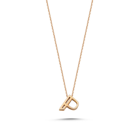 Charm Necklace in 14K Solid Gold with Letter Details