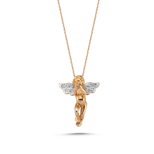 Halo Necklace in 14K Solid Gold with Stone Details